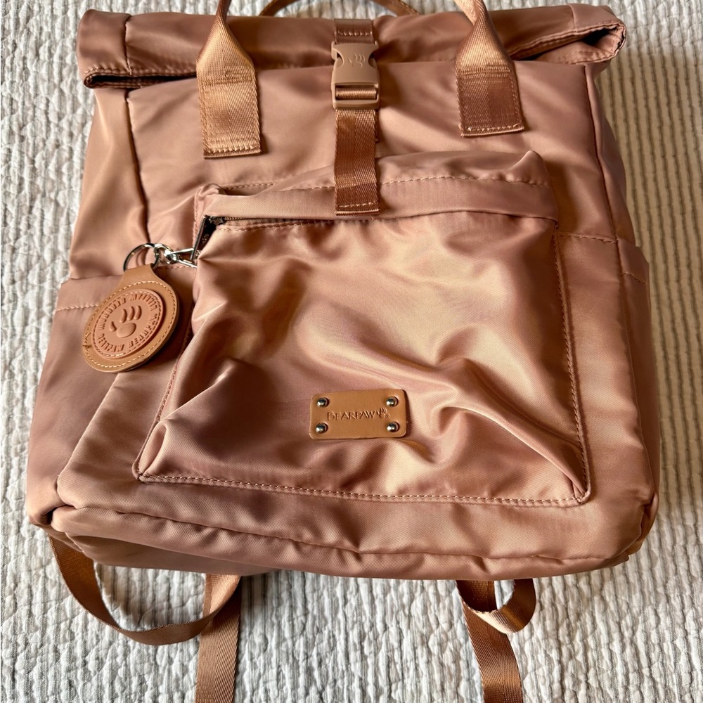 BearPaw Tan Backpack with Leather Accents (Mauve Pink)